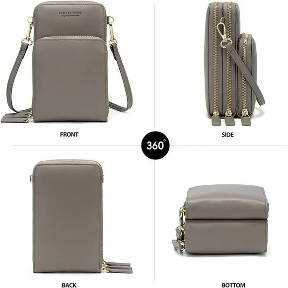 Small Leather Crossbody Bag for Women Compact Multi-Function Handheld